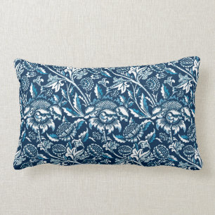 William Morris-Sonnenblumen, Marine-Blau und Weiß Lendenkissen