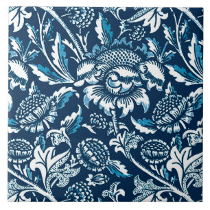 William Morris Sonnenblumen, Marineblau und Weiß Fliese