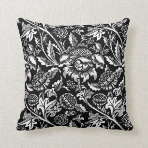 William Morris Sonnenblumen, Schwarz und Weiß Kissen
