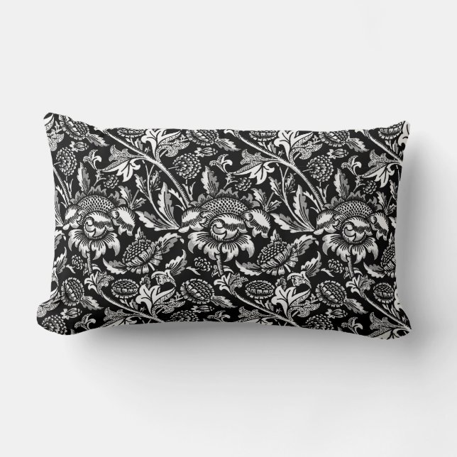 William Morris-Sonnenblumen, Schwarzweiss Lendenkissen (Vorderseite)