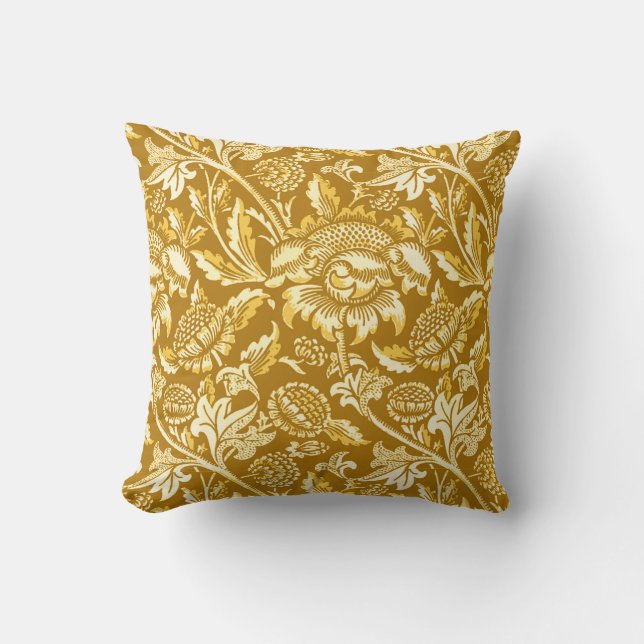 William Morris-Sonnenblumen, Senf-Gelb/Gold Kissen (Vorderseite)