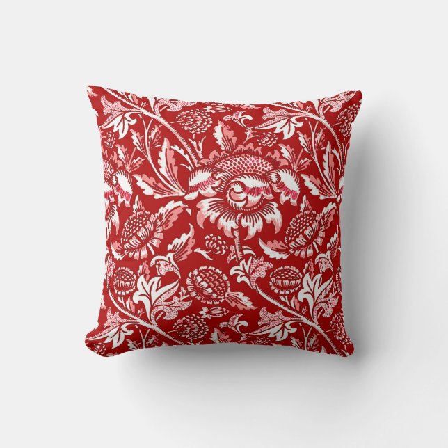 William Morris-Sonnenblumen, tiefrot und weiß Kissen (Vorderseite)