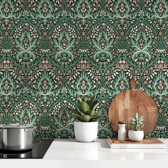 William Morris Spring Thicket Deep Green Peach Tapete (Von Creator hochgeladen)