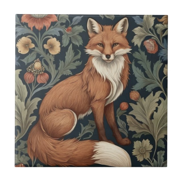 William Morris Stil Floral Right Facing Fox Fliese (Vorderseite)