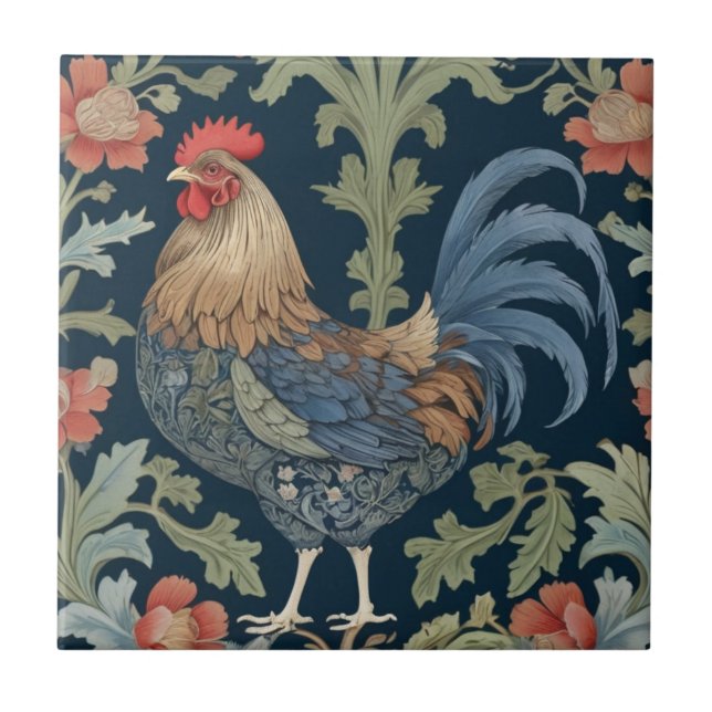 William Morris Stil Links gegenüber Blumenhühnchen Fliese (Vorderseite)