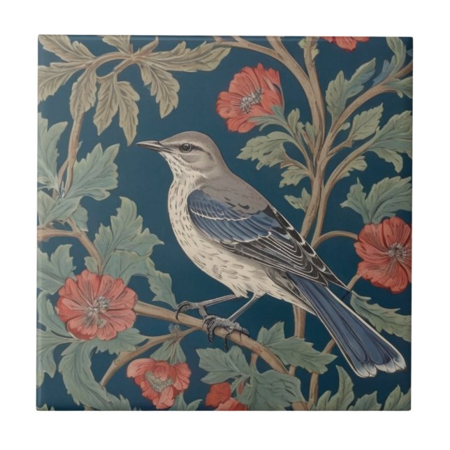 William Morris Stil Links gegenüber Mockingbird Bi Fliese (Vorderseite)