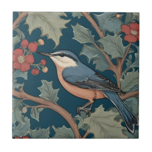 William Morris Stil Links gegenüber Nuthatch Bird Fliese