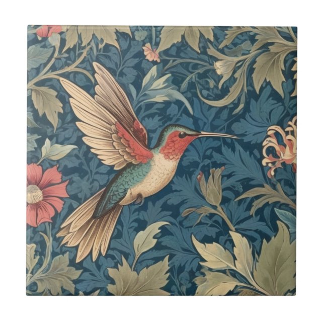 William Morris Stil R Ruby-throated hummingbird Fliese (Vorderseite)