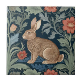 William Morris-Stil Rabbit Links gegenüber Floral Fliese
