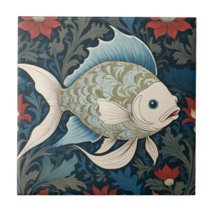 William-Morris-Stil Rechter Fisch Schifffahrt Meer Fliese