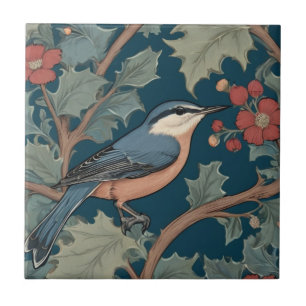 William Morris Stil Rechts gegenüber Nuthatch Bird Fliese