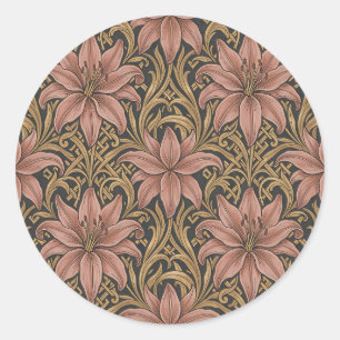 William Morris Stil Rosa Lilie Blumenmuster Dunkel Runder Aufkleber