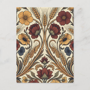 William Morris Stil Rot Gold Weizen Blumenmuster Postkarte