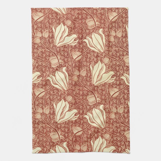William Morris Stil Roter Lilie Blumenmuster Geschirrtuch (Vertikal)