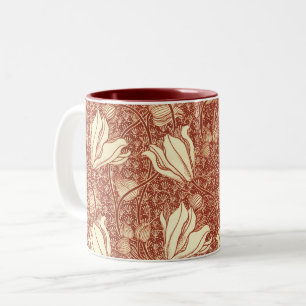 William Morris Stil Roter Lilie Blumenmuster Zweifarbige Tasse