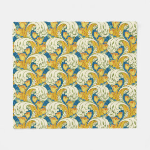 William Morris Stil Türkis & Gold Tulpen Blumen Ku Fleecedecke