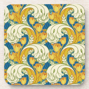 William Morris Stil Türkis & Gold Tulpen Blumen Ku Getränkeuntersetzer