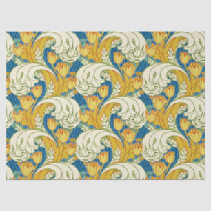 William Morris Stil Türkis & Gold Tulpen Blumen Ku Seidenpapier