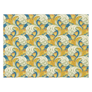 William Morris Stil Türkis & Gold Tulpen Blumen Ku Tischdecke