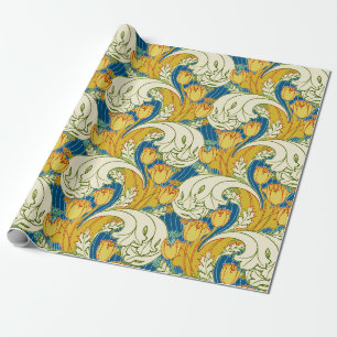 William Morris Stil Türkis & Gold Tulpen Blumenkun Geschenkpapier