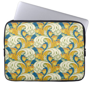 William Morris Stil Türkis & Gold Tulpen Blumenkun Laptopschutzhülle