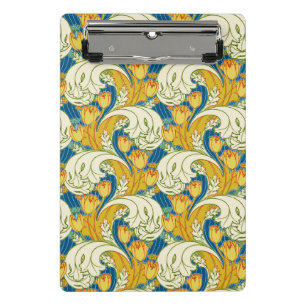 William Morris Stil Türkis & Gold Tulpen Blumenkun Mini Klemmbrett
