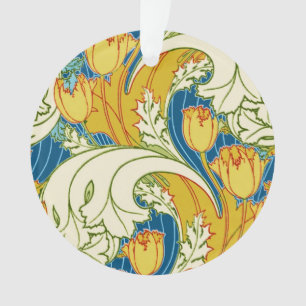 William Morris Stil Türkis & Gold Tulpen Blumenkun Ornament