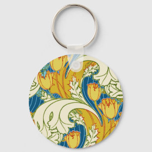 William Morris Stil Türkis & Gold Tulpen Blumenkun Schlüsselanhänger