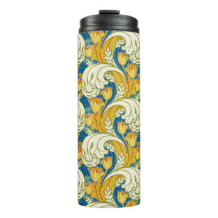 William Morris Stil Türkis & Gold Tulpen Blumenkun Thermosbecher