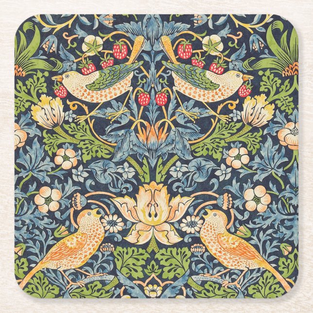 William Morris Strawberry Dieb Blumenmuster Rechteckiger Pappuntersetzer (Vorderseite)