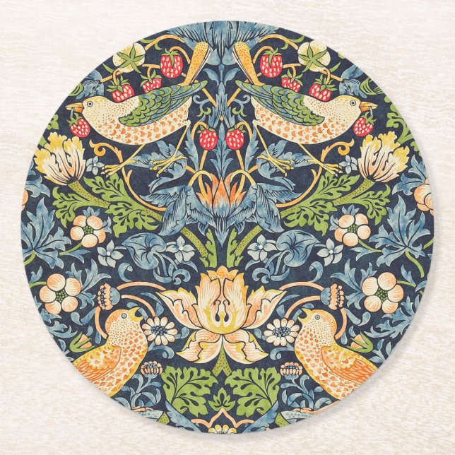William Morris Strawberry Dieb Blumenmuster Runder Pappuntersetzer (Vorderseite)
