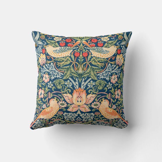William Morris Strawberry Dieb Vögel Kissen (Rückseite)