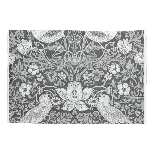 William Morris Strawberry Diief Black and White Kissenbezug (Rückseite)