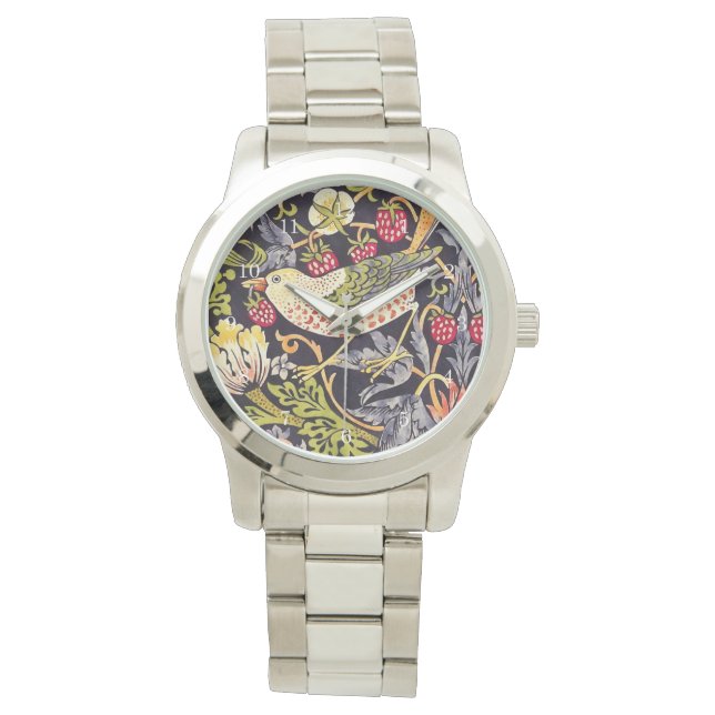 William Morris Strawberry Diief Floral Art Nouveau Armbanduhr (Vorderseite)