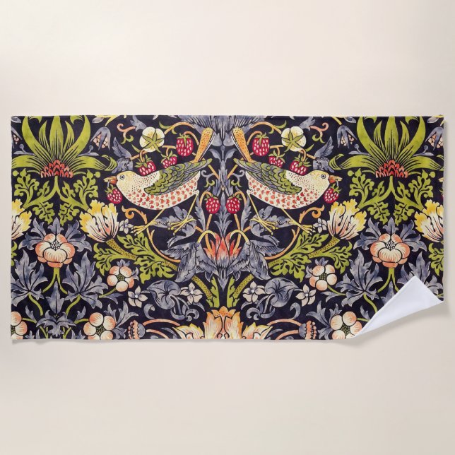 William Morris Strawberry Diief Floral Art Nouveau Strandtuch (Vorderseite)