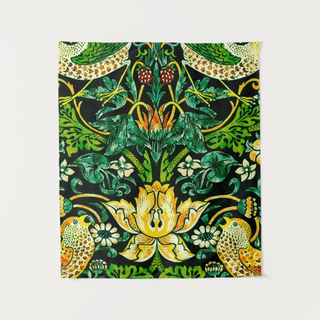 William Morris Strawberry Diief Green und Orange Wandteppich (Vorderseite)