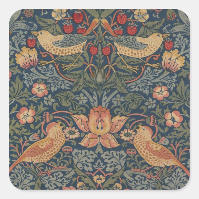 William Morris Strawberry Dives Birds Quadratischer Aufkleber (Vorderseite)