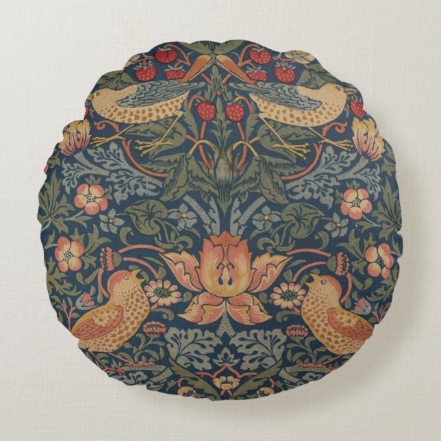 William Morris Strawberry Dives Birds Rundes Kissen (Vorderseite)