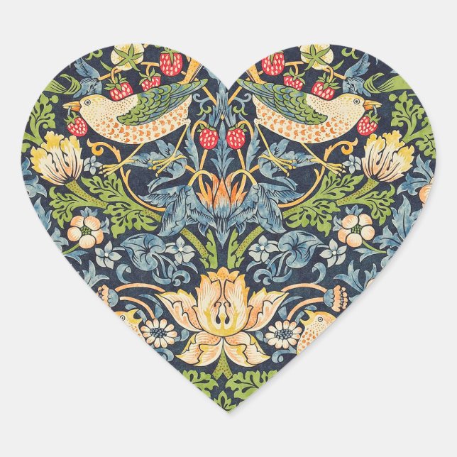 William Morris Strawberry Herz-Aufkleber (Vorderseite)