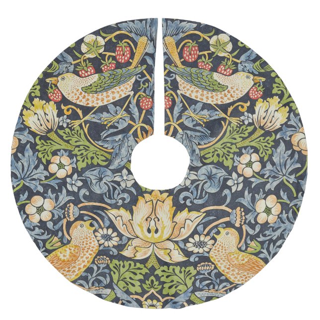 William Morris - Strawberry Thief Blumenmuster Polyester Weihnachtsbaumdecke (Vorderseite)