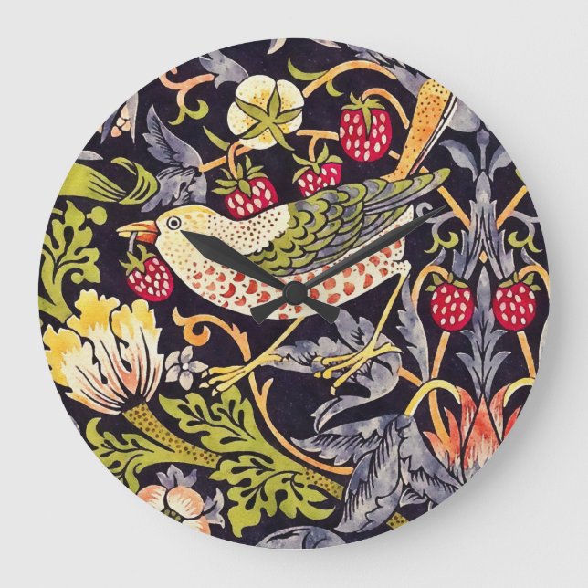 William Morris Strawberry Thief Floral Art Nouveau Große Wanduhr (Vorderseite)