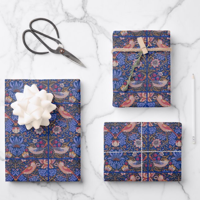 William Morris Strawberry Thief Floral Pattern Geschenkpapier Set (Vorderseite)
