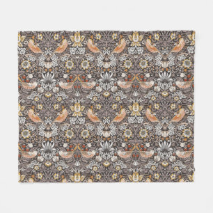 William Morris Strawberry Thief Holzkohle-Ocker Fleecedecke