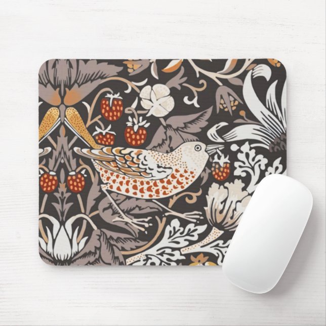 William Morris Strawberry Thief Holzkohle-Ocker Mousepad (Mit Mouse)
