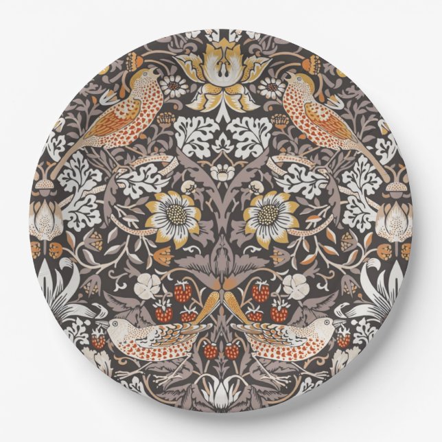 William Morris Strawberry Thief Holzkohle-Ocker Pappteller (Vorderseite)