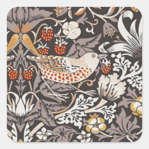 William Morris Strawberry Thief Holzkohle-Ocker Quadratischer Aufkleber