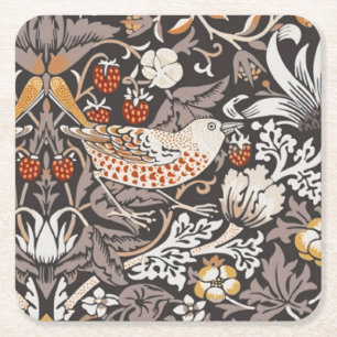 William Morris Strawberry Thief Holzkohle-Ocker Rechteckiger Pappuntersetzer