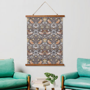 William Morris Strawberry Thief Holzkohle-Ocker Wandteppich Mit Holzrahmen