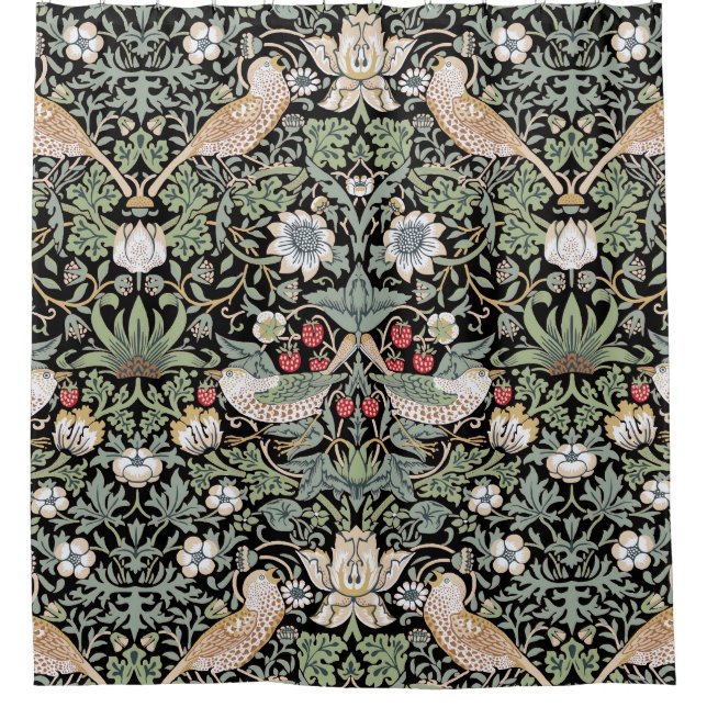 William Morris Strawberry Thief I Black Birds Duschvorhang (Vorderseite)