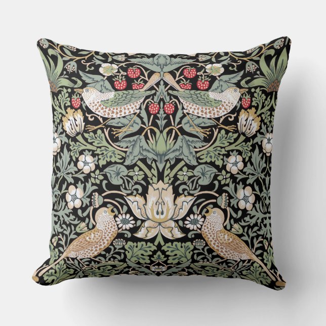 William Morris Strawberry Thief I Black Birds Kissen (Vorderseite)
